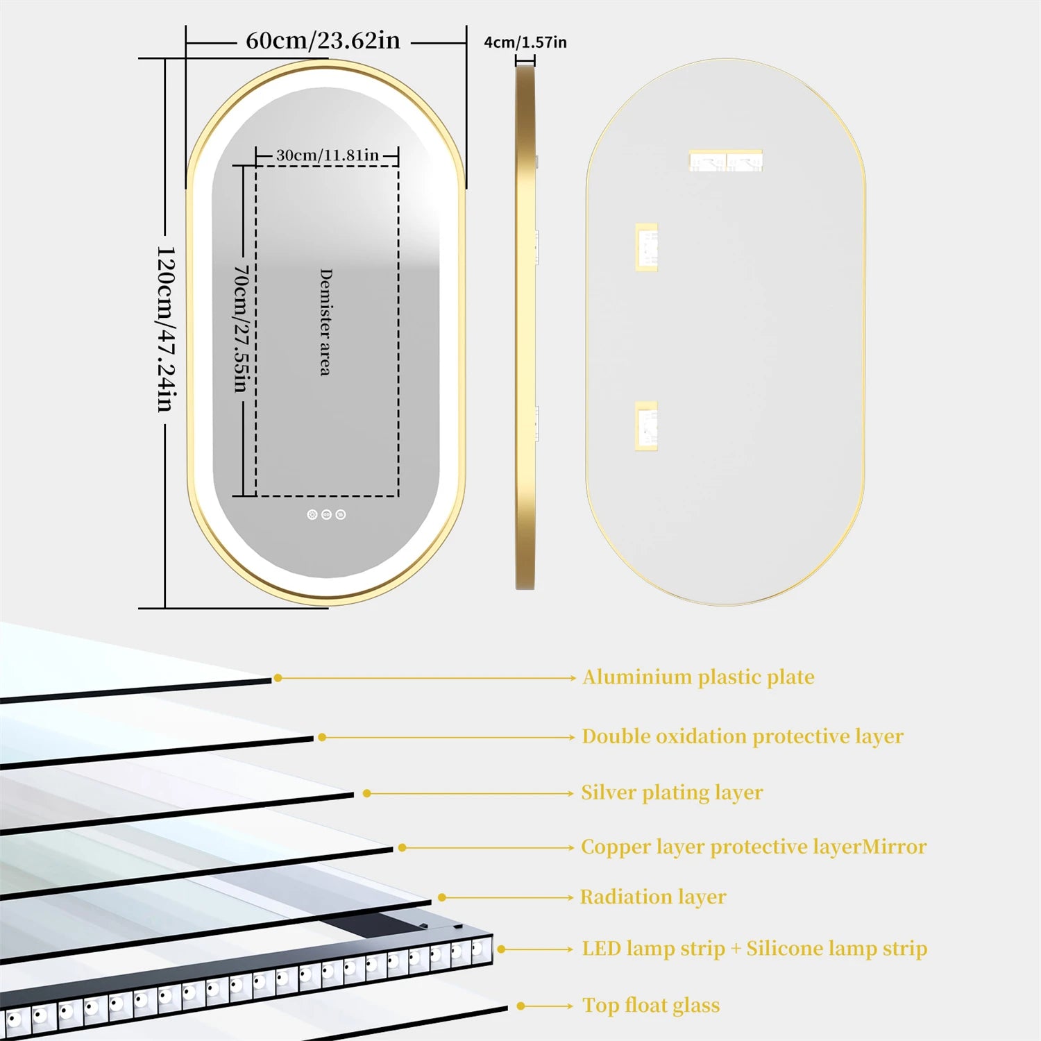 Gold Frame Oval Bathroom Mirror LED Lighted Anti-Fog Smart Vanity Mirror Anti-fog Dimmable Illuminated Innovative Makeup Mirror - Buy online at  Vibe In Cart.