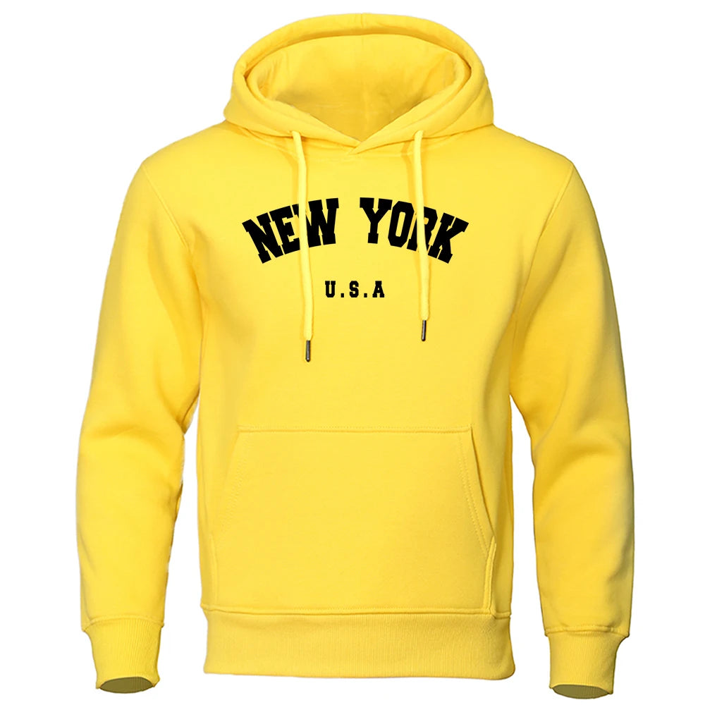 Men's Oversize Hooded Pullover Hoodie with New York Print