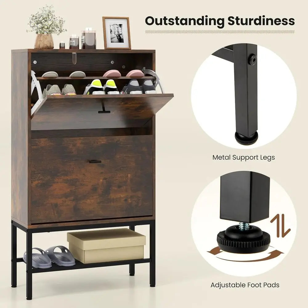 Sturdy Shoe Storage Cabinet, Freestanding Organizer with 2 Drawers, Adjustable Shelves, Slim Shoe Rack for Home Entryways in Rus - Buy online at  Vibe In Cart.