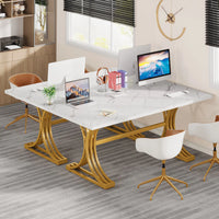 Modern Wooden Office Desk with Metal Legs, 70.9 Inches
