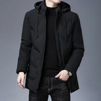 Men's Long Hooded Winter Parka Jacket with Zipper and Pockets