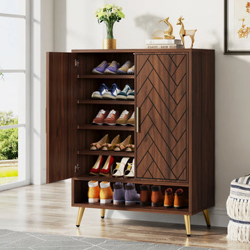 Tribesigns 6-Tier Shoe Cabinet with Doors, Walnut Wooden Shoe Storage Cabinet with Adjustable Shelves for Entryway - Buy online at  Vibe In Cart.