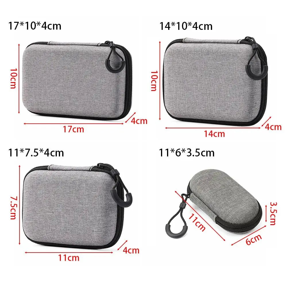 Grey Canvas Zipper Storage Bag for Earphones and Accessories