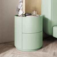 Modern Wooden Round Nightstand with 2 Drawers, 40x40x50cm