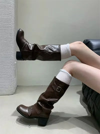 Woman Boots Knee High Platform Chunky Heels Trend Punk Gothic New Rock Leather Fashion Women's Shoes Motorcycle Footwear Q221 - Buy online at  Vibe In Cart.