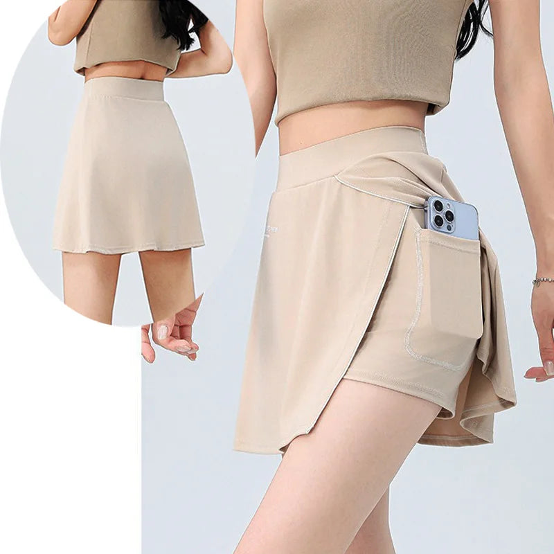 Aiithuug Side Split Golf Skirt with Build-in Shorts Tennis Skirt Short Running Workout Gym Pants Wide Waistband Tummy Control