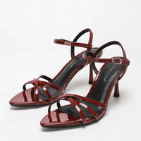 Women's Commute-Chic Burgundy Criss-Cross Strap Ankle-Clasp Heeled Sandals - Buy online at  Vibe In Cart.