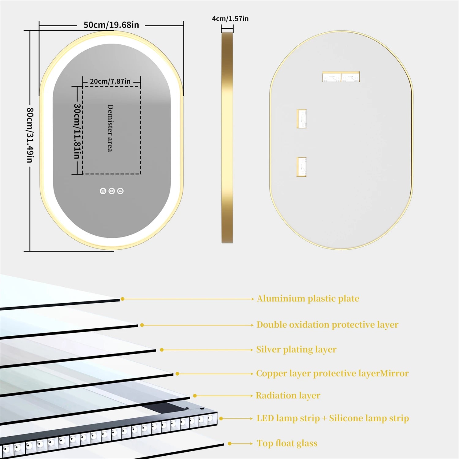 Gold Frame Oval Bathroom Mirror LED Lighted Anti-Fog Smart Vanity Mirror Anti-fog Dimmable Illuminated Innovative Makeup Mirror - Buy online at  Vibe In Cart.