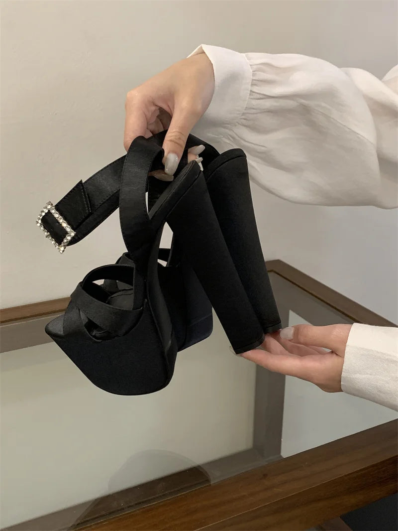 Liyke Summer Street Sexy 16CM Sandals Women Fashion Big Crystal Rhinestone Buckle Strap Chunky Platform High Heels Ladies Shoes - Buy online at  Vibe In Cart.