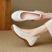 Women's White Soft - Leather Comfortable Wedge Flats - Breathable & Versatile - Buy online at  Vibe In Cart.