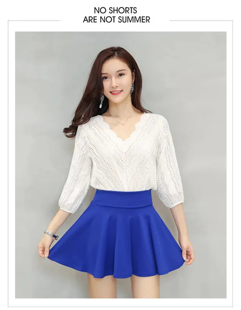 Women's Mini Pleated Flared Skirt Loose Fit Plus Size 4XL Acetate Cotton