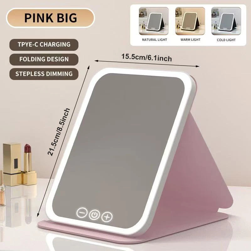 Portable LED Makeup Mirror with 3 Light Colors and Adjustable Brightness