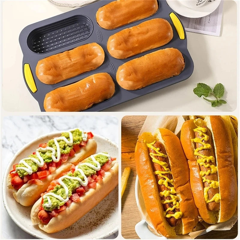 Baking Tools SIlicone Mold 6 Cavity Hot Dog Bun Pan Bun Cake Tray Baked Tools For Muffins Brownies Kitchen Non Stick Bakeware - Buy online at  Vibe In Cart.