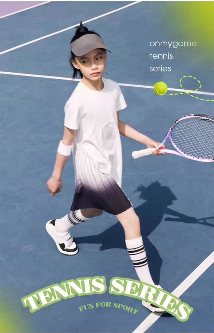 Girls Tennis Dress Kids Cute Golf Outfit School Sports Dresses Children Short Sleeve Workout Athletic Pleated Skirts With Shorts