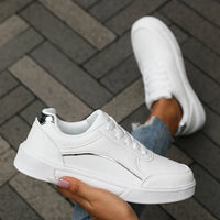 Women's Casual White Sneakers Chic Silver Trim Soft Lining Non Slip Shoes New Minimalist Design PU Leathe Skate Shoes for Women - Buy online at  Vibe In Cart.