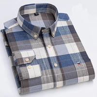 Men's Long Sleeve 100% Cotton Oxford Plaid Shirt