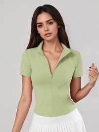 Women's Zip - Up Short - Sleeve Top, Slim - Fit Polo Neck, Elegant for Tennis & Casual Wear - Buy online at  Vibe In Cart.