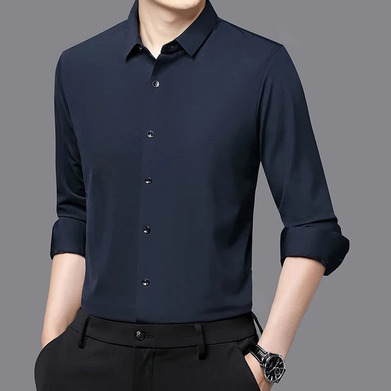 Premium Men's Ultra-Stretch Shirt - High-Quality Silky Business Formal Long-Sleeve Shirt for Social and Casual Wear - Buy online at  Vibe In Cart.
