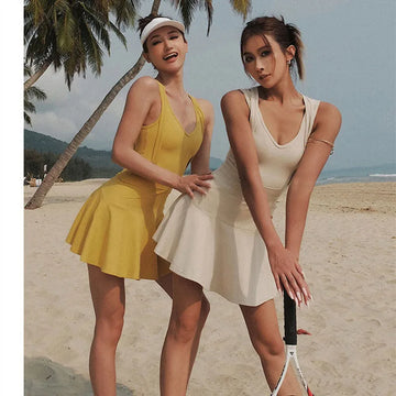 Tennis Dress Female Sleeveless Sport Suits Training Running Fitness Short Skorts Golf Badminton Tracksuits Padded Yoga Skirts - Buy online at  Vibe In Cart.