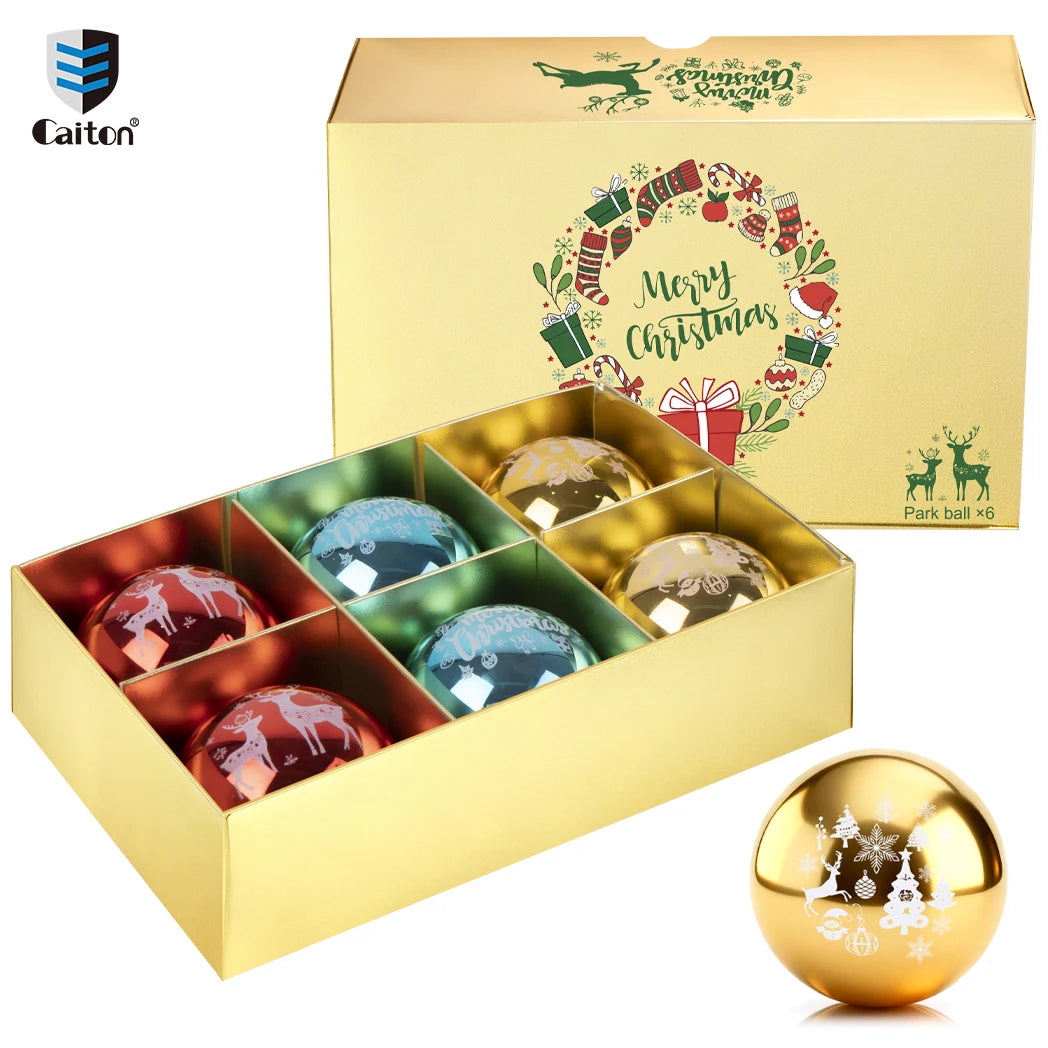 Park Golf Ball Christmas Set with 6 Balls, Blue, Red, and Gold, 6cm