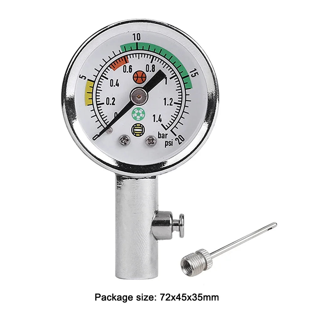 Metal Silver Portable Ball Pressure Gauge with 3 Needles for Sports Balls