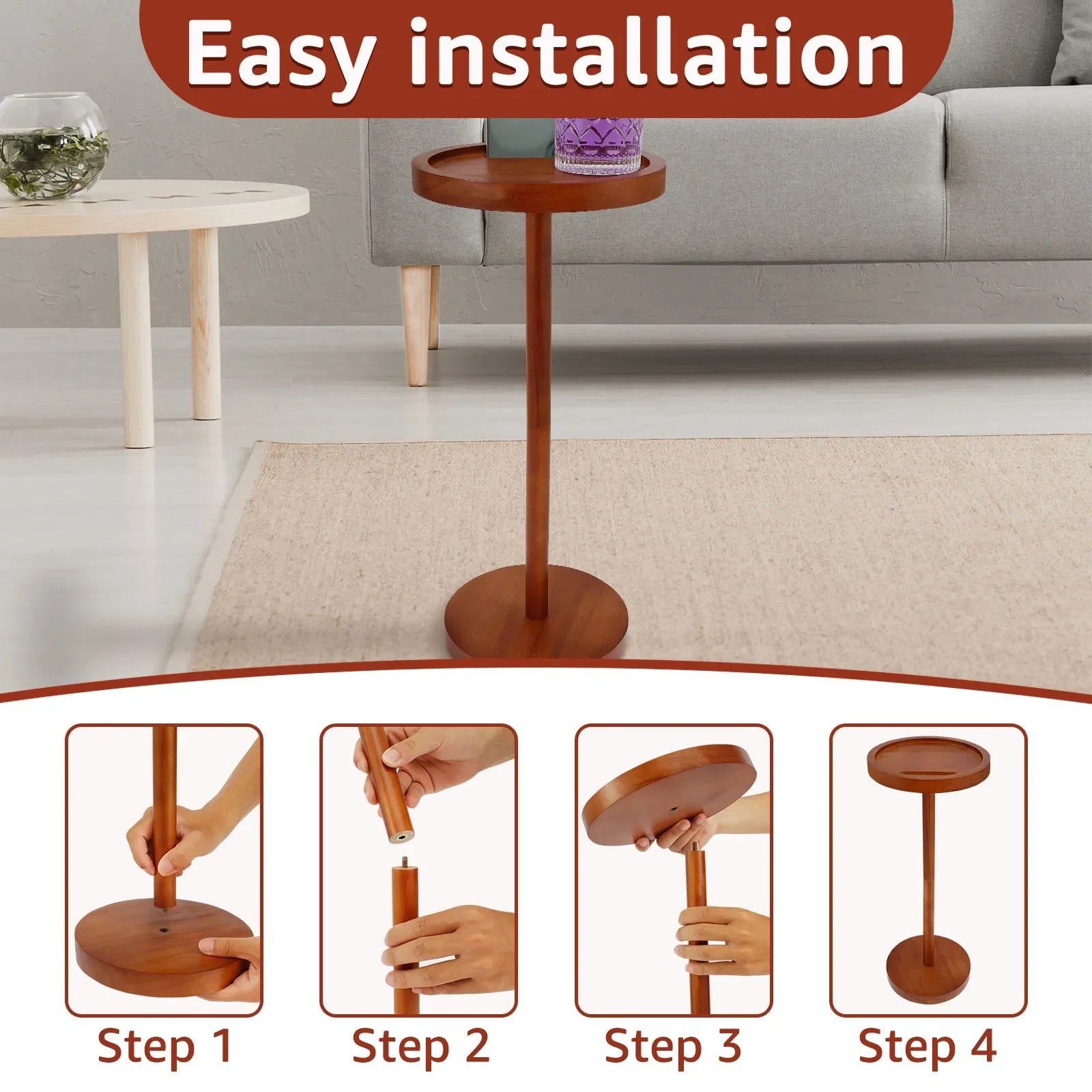 Round Wooden Small Coffee Tables with Phone Holder sofa corner tables with Thickened Base coffee table Living room furniture - Buy online at  Vibe In Cart.