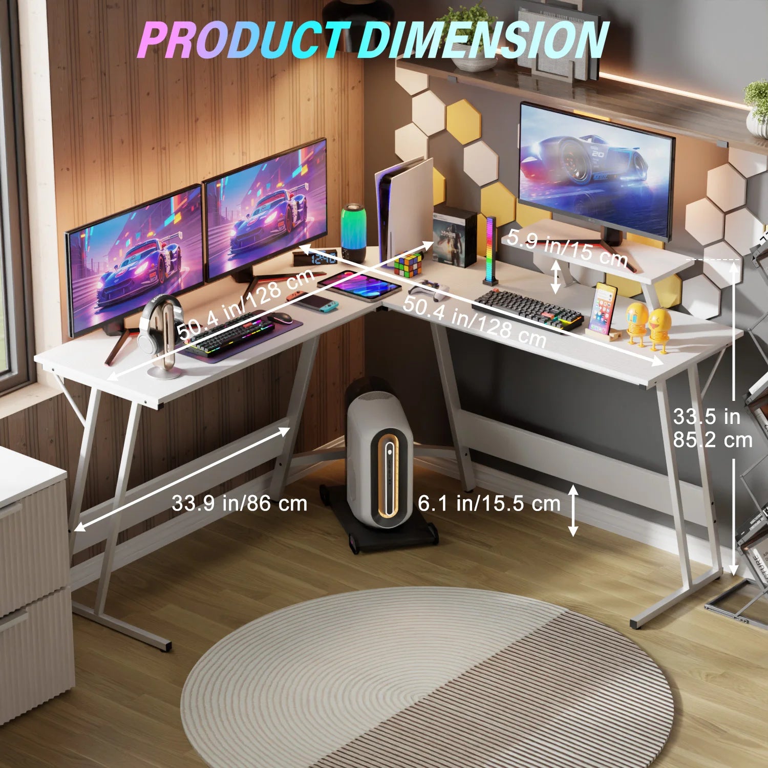 Gaming Desk L Shaped Corner Computer Desk, Home Office Desks Writing Workstation with Large Monitor Stand Easy to Assemble - Buy online at  Vibe In Cart.
