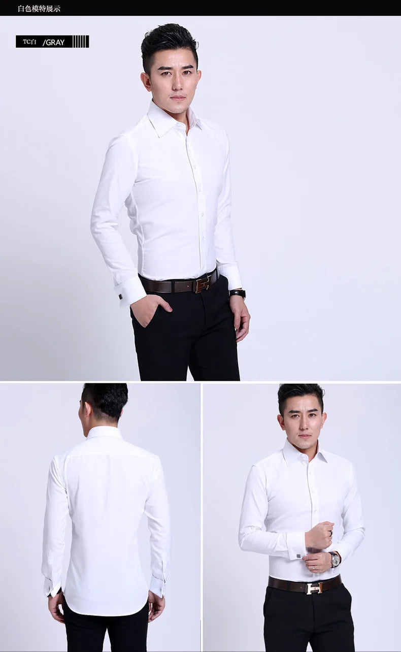 Men's French cufflinks shirt, men's slim fit long sleeved business sleeve nail free business formal men's solid color shirt - Buy online at  Vibe In Cart.