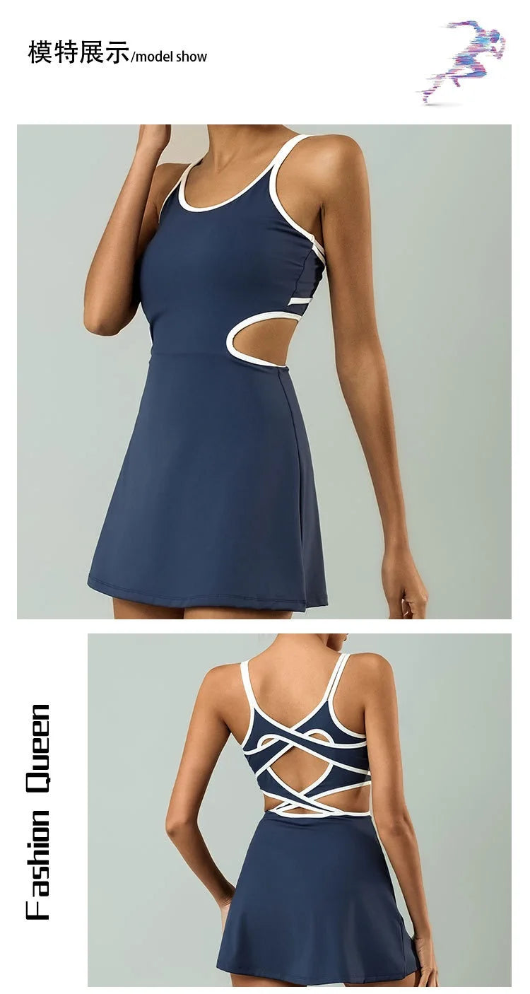 Women's Slim Fit Sleeveless Tennis Dress in Nylon Elastane with Chest Pads