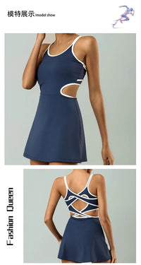 Women's Slim Fit Sleeveless Tennis Dress in Nylon Elastane with Chest Pads