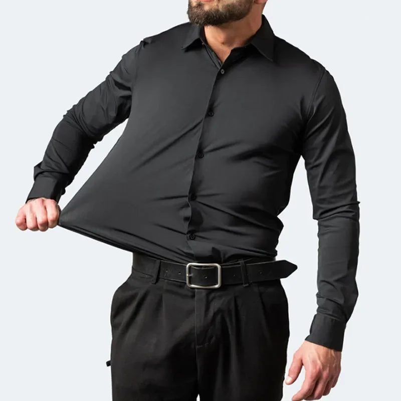 6xl New summer black men's shirt elastic force non-iron long-sleeved business casual shirt solid color mercerized vertical - Buy online at  Vibe In Cart.