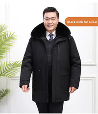Men's White Goose Down Long Winter Jacket with Detachable Liner