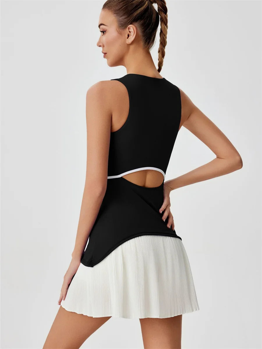 Women One-piece Tennis Dress Summer Black Contrast Pleated Anti Light Speed Dry Sports Dresses Hollowed Out Back Yoga Clothes - Buy online at  Vibe In Cart.