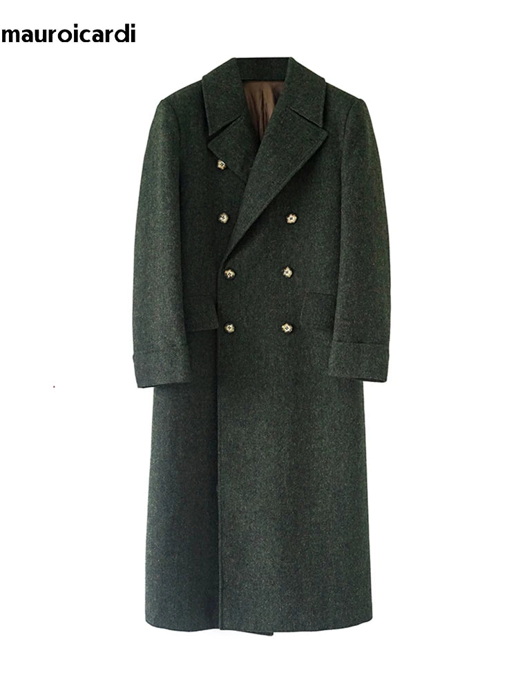 Mauroicardi Autumn Winter Long Warm Green Polo Coat Men Double Breasted Cool Luxury Elegant England Style Wool Blends Overcoat - Buy online at  Vibe In Cart.
