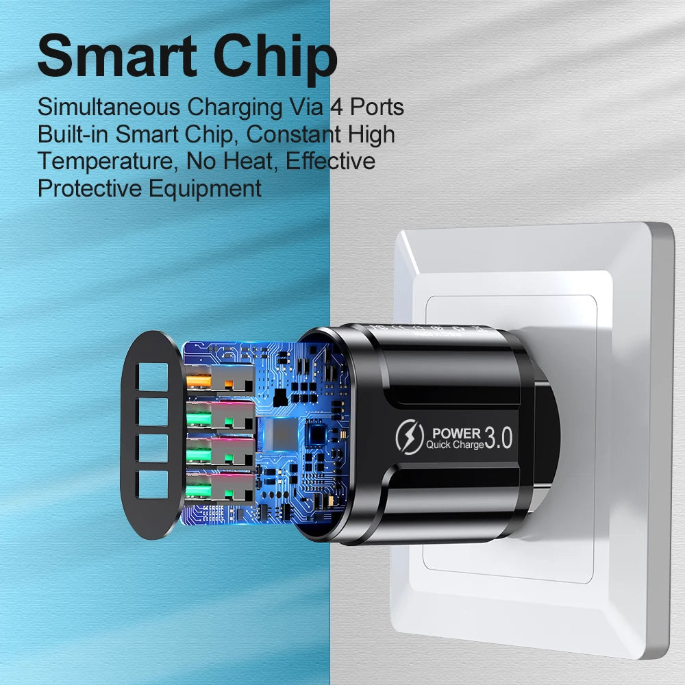 Vumpach 4 Ports USB Fast Charger Quick Charge 3.0 48W Wall Mobile Phone Fast Charging For iPhone Samsung Xiaomi  Adapter Travel - Buy online at  Vibe In Cart.