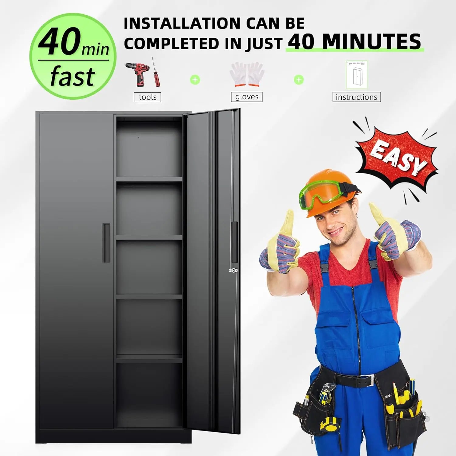 71" H Garage Storage Cabinet with Wheels,Metal Cabinets with 4 Adjustable Shelves and 2 Locking Doors for Garage,Home,Office - Buy online at  Vibe In Cart.