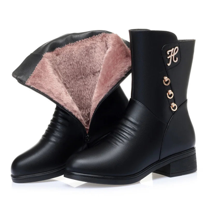 Women's Mid-Calf Casual Warm Boots with Side Zipper Round Toe Medium Heel