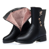 Women's Mid-Calf Casual Warm Boots with Side Zipper Round Toe Medium Heel