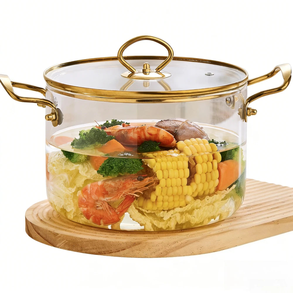 3.5L Glass Pot with Lid Heat Resistant Stainless Steel Double Handles Pot for Cooking Soup Milk Pasta Stovetop Glass Cookware - Buy online at  Vibe In Cart.
