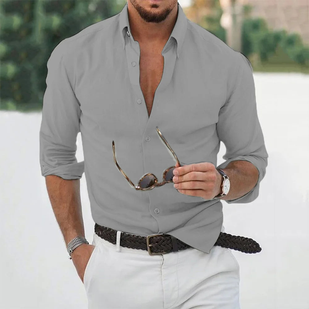 New Cotton Linen Shirts Men's Tops Causal Loose Solid Color Long Sleeves Lapel Men's Autumn Casual Wear Streetwear - Buy online at  Vibe In Cart.