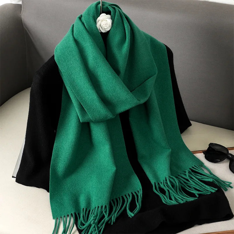 Women's Thick Warm Winter Polyester Scarf with Tassels