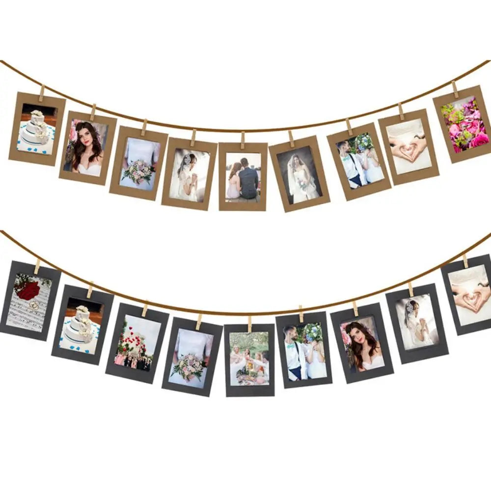10Pcs DIY Craft Paper Photo Frame With Clips and Rope Wall Photo Frame Hanging Picture Album Home Decor Wedding Happy Birthday - Buy online at  Vibe In Cart.