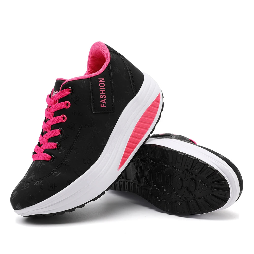 Ladies Casual Sports Shoes Breathable Comfortable Wedge Heel Thick Sole Sneakers Lace-up shoes - Buy online at  Vibe In Cart.