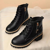 Women's Chunky Sole Ankle Boots     Lace-Up & Side-Zip Combat Boots Winter Fleece-Lined Booties Versatile Leather Boots Platfo - Buy online at  Vibe In Cart.