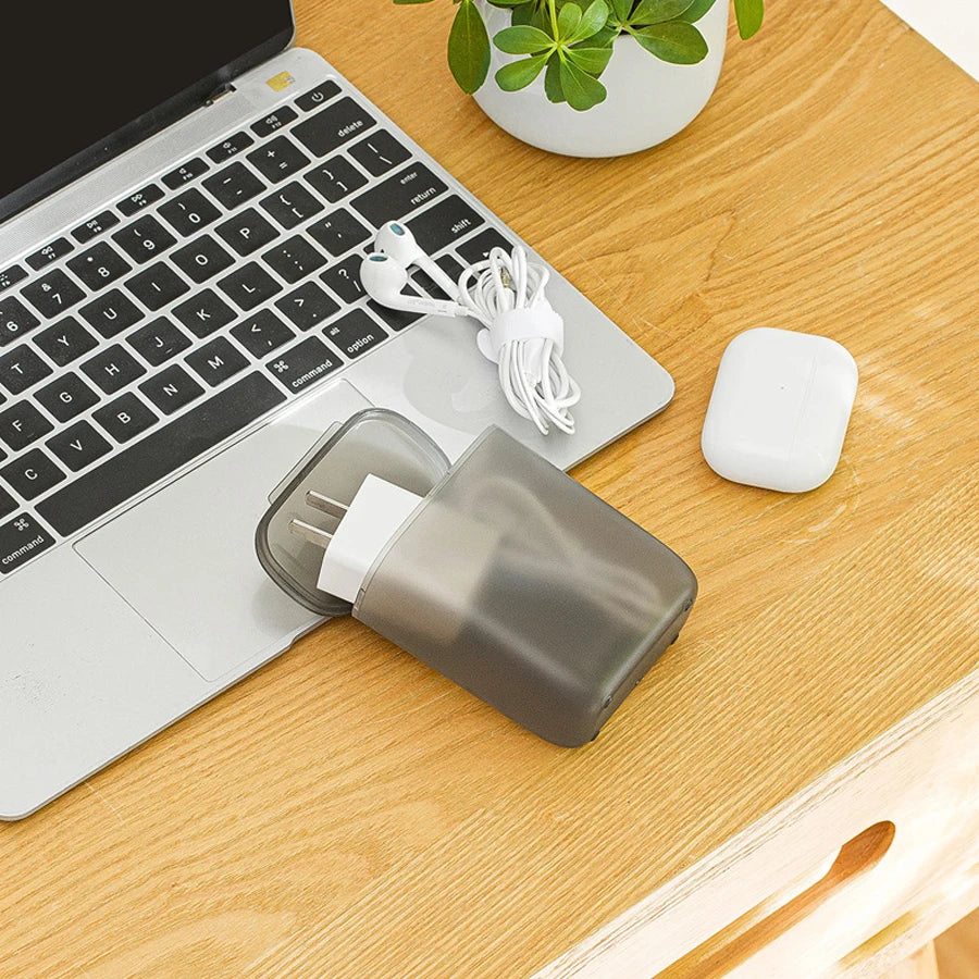 Transparent Dustproof Storage Box for Cables and Chargers in White, Green, and Gray