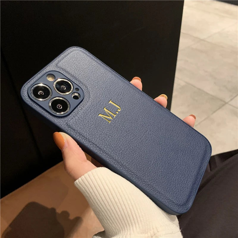 Personalized Leather Phone Case with Engraved Initials