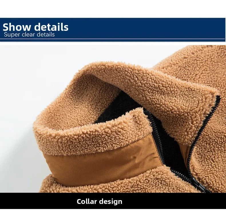 Men's European Size Sherpa Lined Stand Collar Winter Jacket with Thickened Fleece for Outdoor Casual Wear  Street Style Fashion - Buy online at  Vibe In Cart.