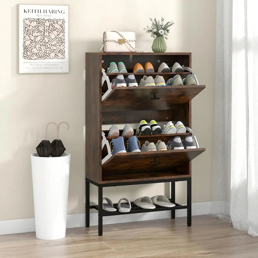 Sturdy Shoe Storage Cabinet, Freestanding Organizer with 2 Drawers, Adjustable Shelves, Slim Shoe Rack for Home Entryways in Rus - Buy online at  Vibe In Cart.