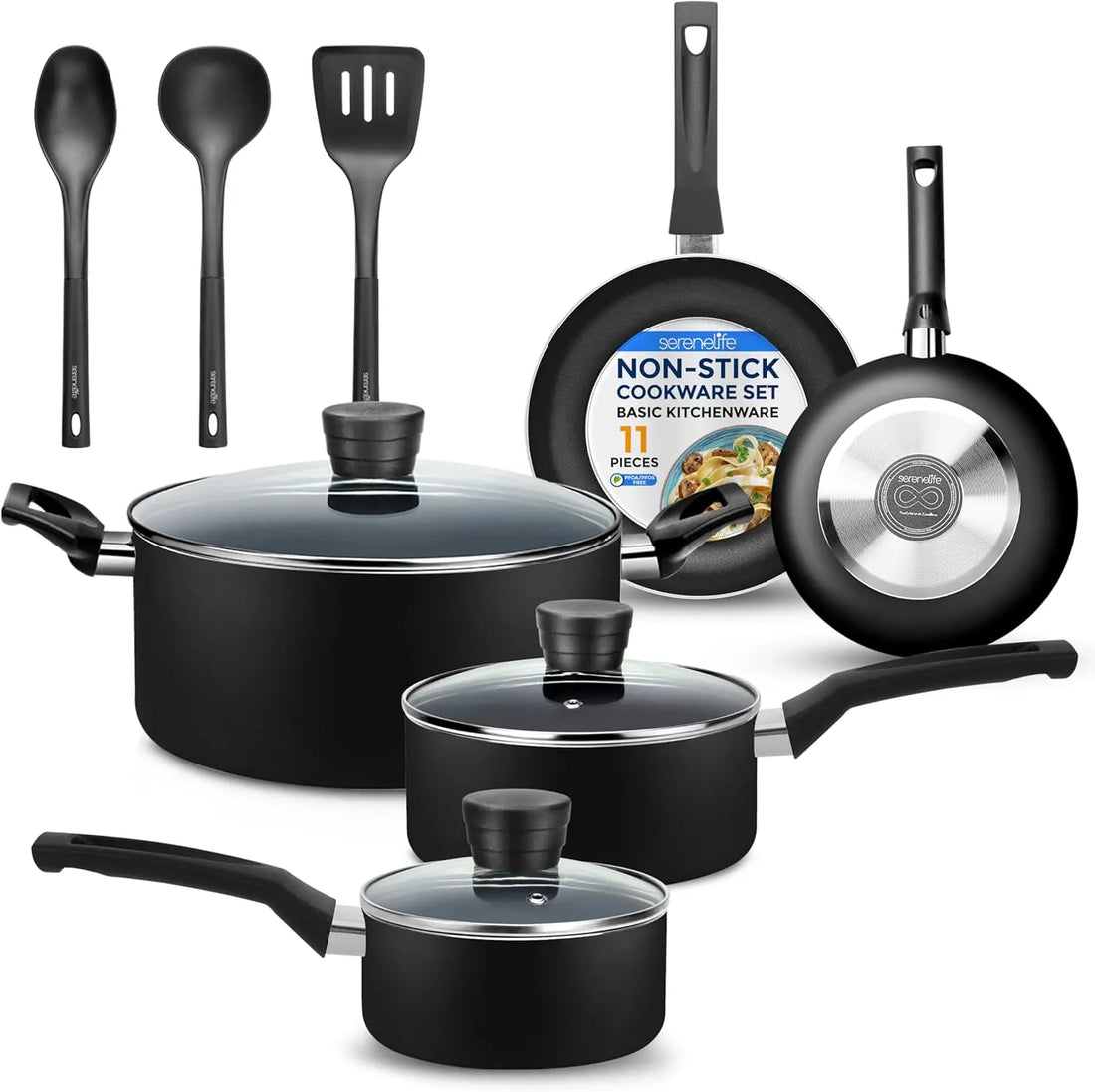 11-Piece Non-Stick Cookware Set with Heat-Resistant Coating, Black, Universal for All Cooktops - Buy online at  Vibe In Cart.