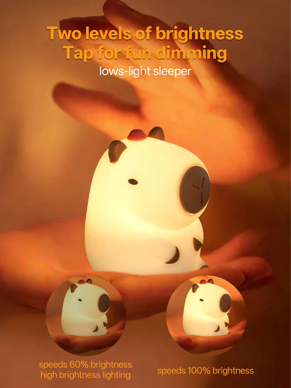 GGbingo Rechargeable Cute Capybara Night Light Novelty Dimmable Nursery Nightlight Touch Lamp Silicone Pat Lamp for Kids Room - Buy online at  Vibe In Cart.